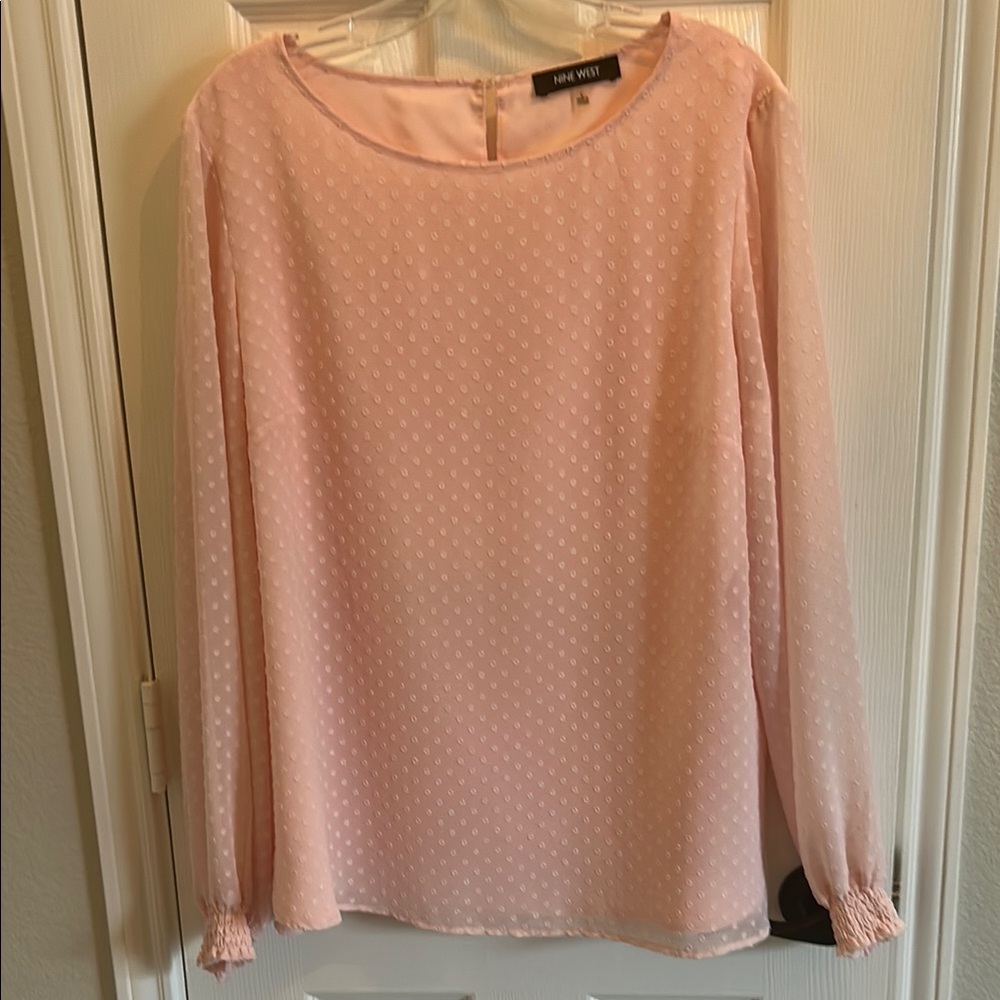 Nine West Pink Long Sleeve Blouse with Textured Design
